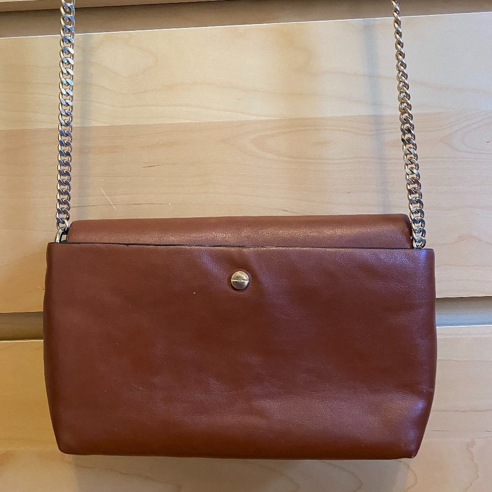 ZARA COGNAC BROWN CROSSBODY CLUTCH BAG, GOLD CHAIN